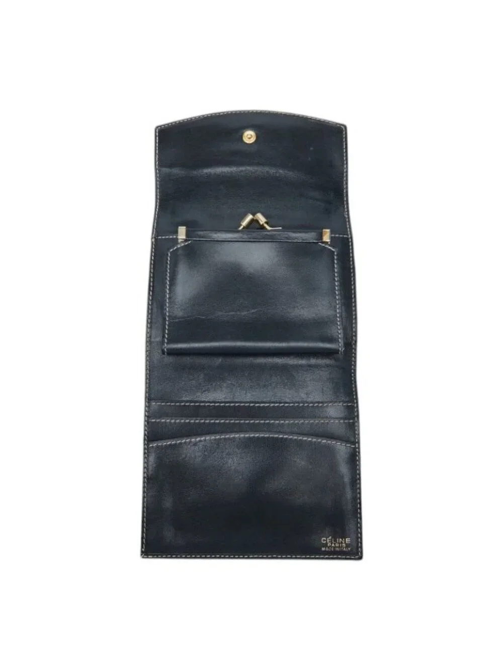 Celine C Saluki Bifold Wallet Navy Canvas Leather